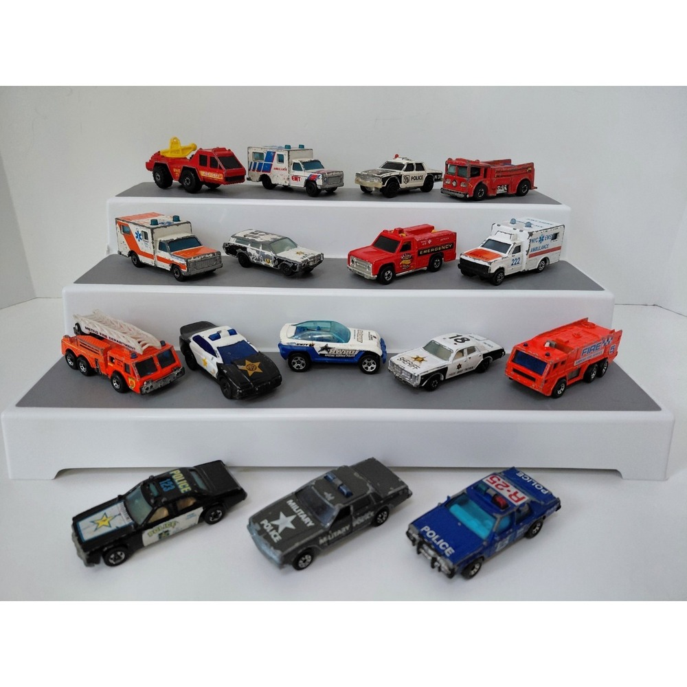 LOT of‎ 16 Variety Die Cast Cars EMS Police Fire Vehicles 70s - 90s